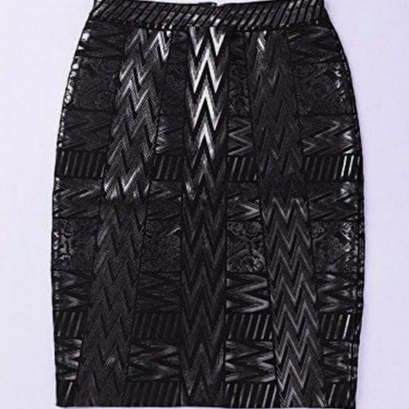 NWOT HLBandage Leather Metallic High Waist Bandage Skirt - Picture 1 of 9